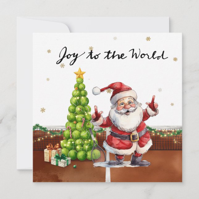 Cartão De Festividades Tennis Christmas tree and Santa Claus on the court (Frente)