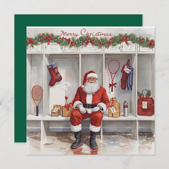 Cartão De Festividades Tennis Christmas with Santa Claus (Frente/Verso)