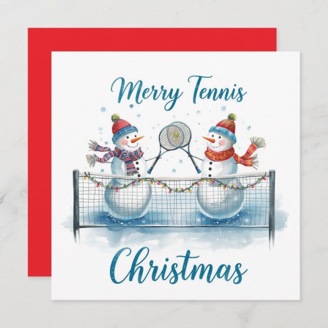 Cartão De Festividades Tennis Christmas With Snowman  Festive Holiday  (Frente/Verso)