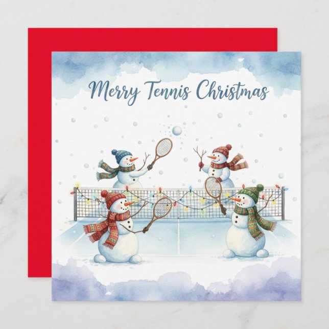 Cartão De Festividades Tennis Christmas With Snowman  Festive Holiday  (Frente/Verso)
