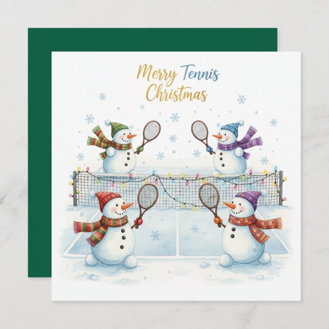 Cartão De Festividades Tennis Christmas With Snowman  Festive Holiday  (Frente/Verso)