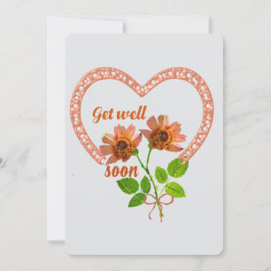 Cartão De Festividades Tente se recuperar logo Flores laranjas & Coração
