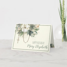 Cartão De Festividades Terço Floral Escrito Sagrado Aniversário Religioso