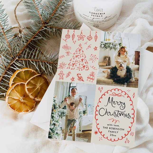 Cartão De Festividades Terra Boho Desenhou Feliz Natal 2 Foto (Criador carregado)