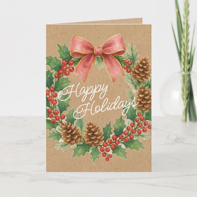 Cartão De Festividades Terra Clássica De Dezembro Com Aquarela De Arco Ro (Frente)