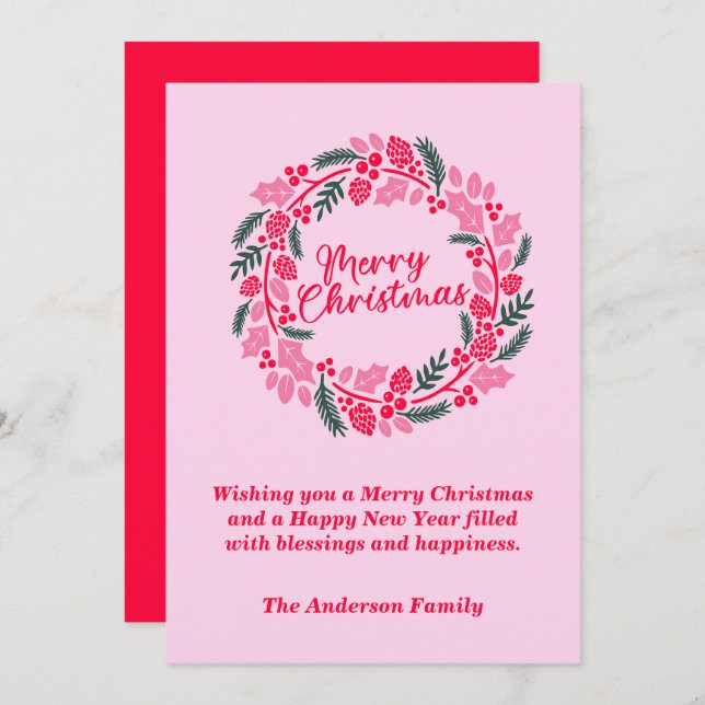 Cartão De Festividades Terra de Natal Rosa Elegante (Frente/Verso)