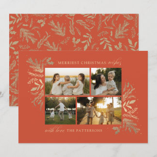Cartão De Festividades Terracota Dourada 4 Fotos Família Colagem de Natal