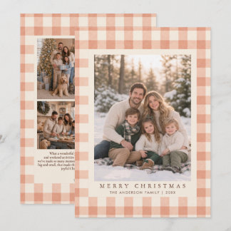 Cartão De Festividades Terracota Gingham de Pêssego 5 Colagem de Fotos Na