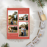 Cartão De Festividades Terracotta Retro Boho Minimalista Quatro Foto<br><div class="desc">Este design do Terracotta Retro Boho Minimalista de Quatro Feriados Fotográficos apresenta um pano de fundo suave e quente de vermelho acinzentado com um elegante pareamento de uma simples tipografia e um roteiro delicado que oferece saudações da temporada de "Feliz Natal" ou "Feliz e Brilho". Este estilo mínimo adorável é...</div>