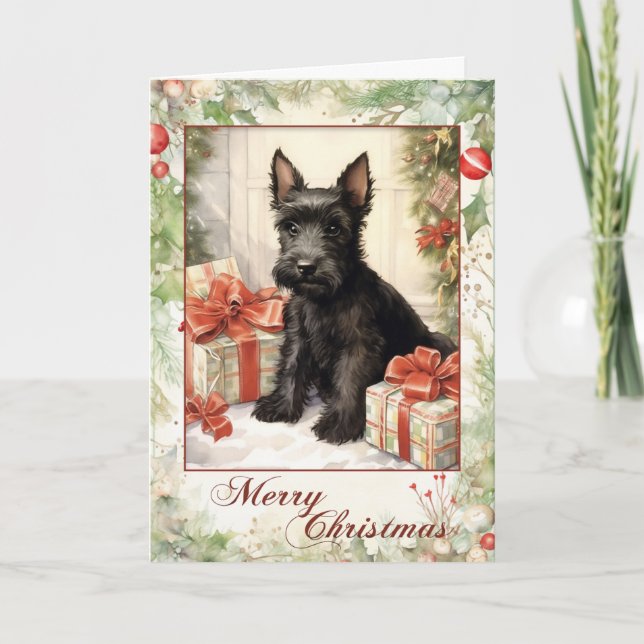 Cartão De Festividades Terrier Escocês Vitoriano Natal (Frente)
