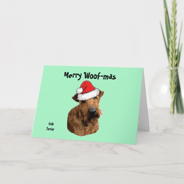 Cartão De Festividades Terrier Irlandês com um chapéu de Papai Noel   (Frente)