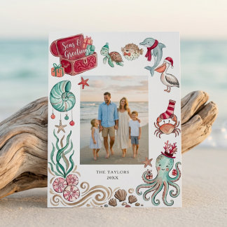 Cartão De Festividades Tesouro do Oceano Mar & Saudações Foto de Natal