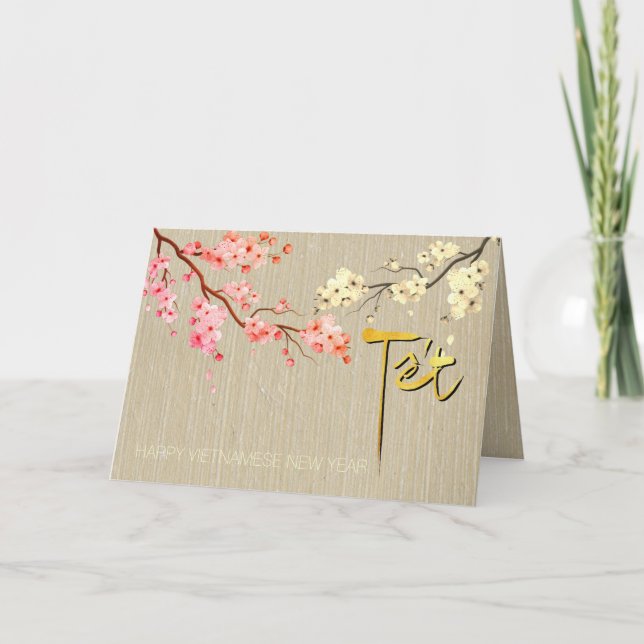 Cartão De Festividades Tet Hoa Anh Dao Blossom Vietnamita Ano Novo GC2 (Frente)