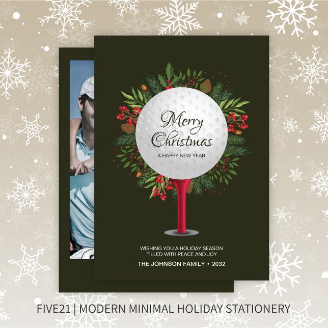 Cartão De Festividades Teto de Golfe Festivo Foto de Natal Greenerado (Criador carregado)