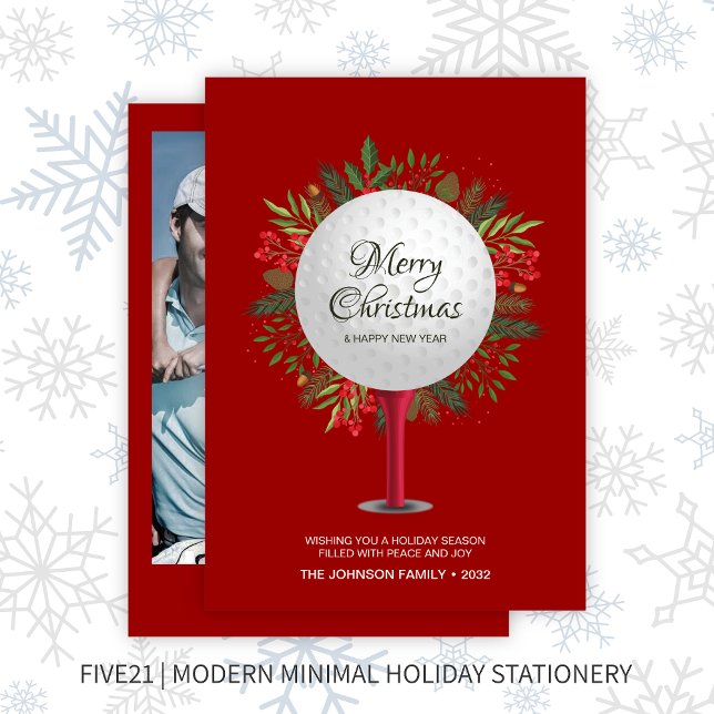 Cartão De Festividades Teto de Golfe Festivo Foto de Natal Greenerado (Criador carregado)