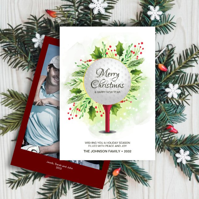 Cartão De Festividades Teto de Golfe Festivo Foto de Natal Greenerado (Criador carregado)