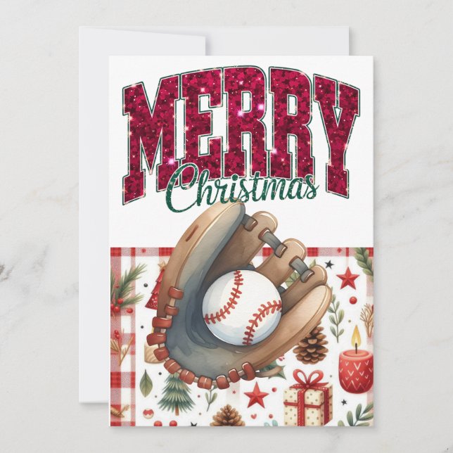 Cartão De Festividades Teto de Natal de Baseball (Frente)