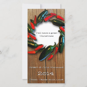 Cartão De Festividades Texas Hot Pepper Wreath Wood Christmas Card