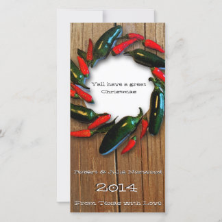 Cartão De Festividades Texas Hot Pepper Wreath Wood Christmas Card