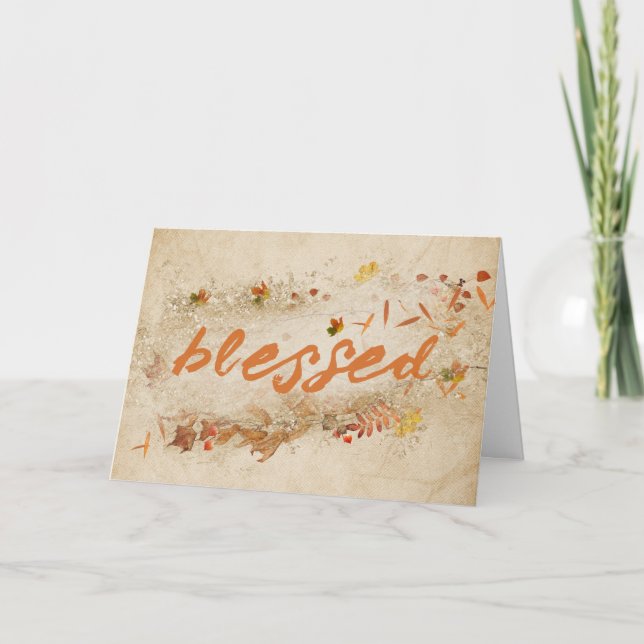 Cartão De Festividades Texto Abençoado Com Folhas De Outono (Frente)