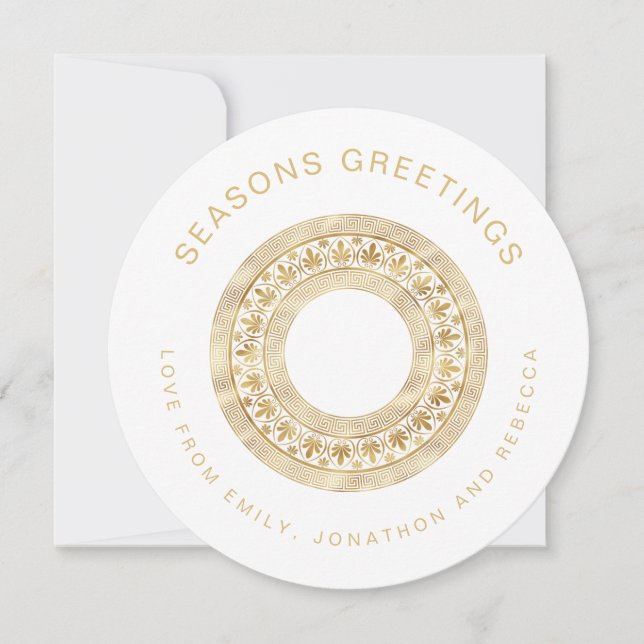 Cartão De Festividades Texto Curvo de Mandala Dourado Nomes de Natal Circ (Frente)