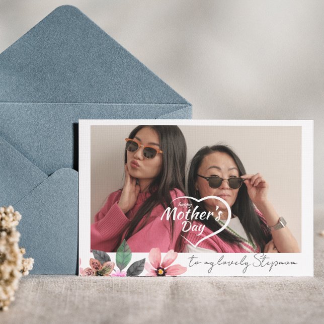 Cartão De Festividades texto de Foto Personalizada Floral Feliz Dia das M (Criador carregado)