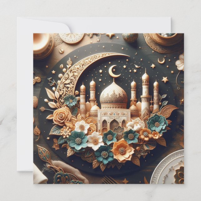Cartão De Festividades Texto de Saudações Personalizáveis Eid Mubarak Ram (Frente)