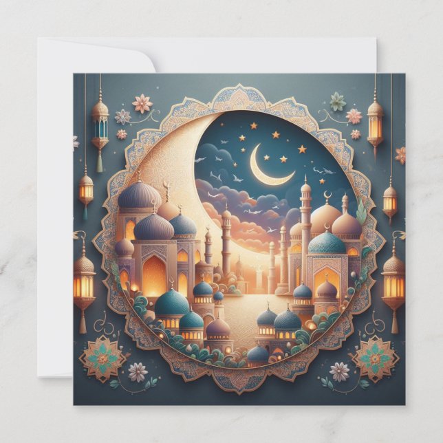 Cartão De Festividades Texto de Saudações Personalizáveis Eid Mubarak Ram (Frente)