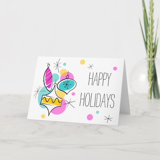 Cartão De Festividades Texto dentro de Feriados do Grupo de Árvores Retro (Frente)