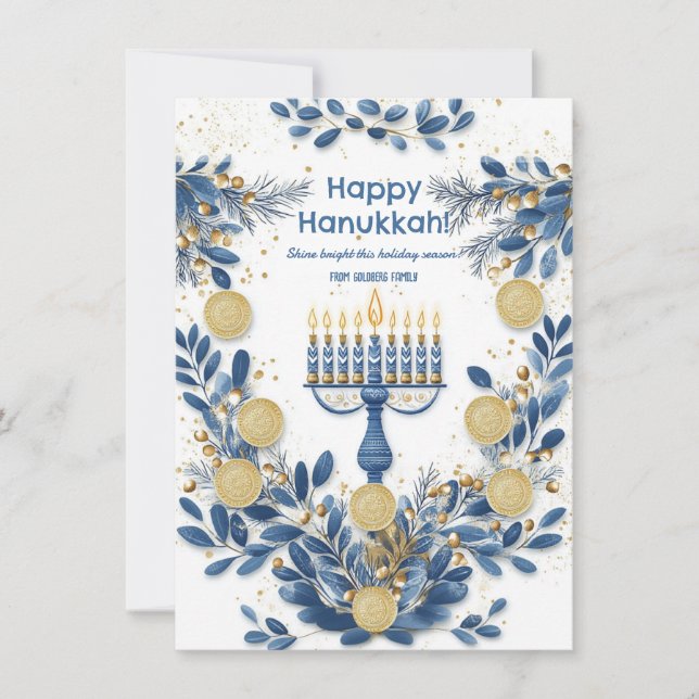 Cartão De Festividades Texto personalizado Blooms de Hanukkah Radiante (Frente)