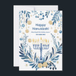 Cartão De Festividades Texto personalizado Blooms de Hanukkah Radiante<br><div class="desc">Apresentando o "Cartão de Sangue Radiante Chanucá"! Este elegante cartão de saudação quadrado é perfeito para celebrar Chanucá com um toque pessoal. O cartão apresenta uma menorah ilustrada de forma elegante com todas as velas acesas, rodeadas por ilustrações intrincadas de aquarelas, de flores azuis e brancas, de ouros e de...</div>