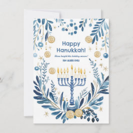 Cartão De Festividades Texto personalizado Blooms de Hanukkah Radiante