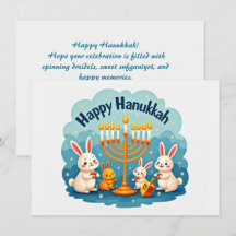 Texto personalizado Coelho da Hanukkah Menorá