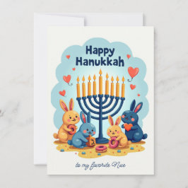 Cartão De Festividades 🕎Texto personalizado  Coelho da Hanukkah Menorá F