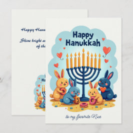 Cartão De Festividades 🕎Texto personalizado Coelho da Hanukkah Menorá F