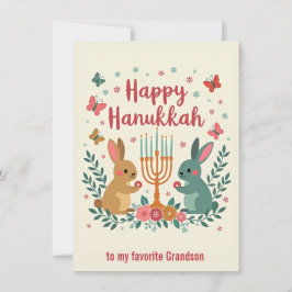Cartão De Festividades Texto personalizado  Coelho da Menorá de Hanukkah 