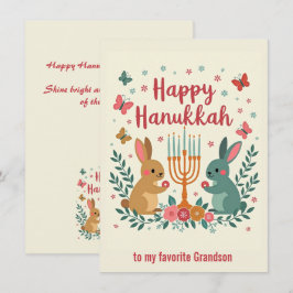 Cartão De Festividades Texto personalizado Coelho da Menorá de Hanukkah