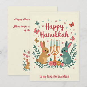 Cartão De Festividades Texto personalizado  Coelho da Menorá de Hanukkah 