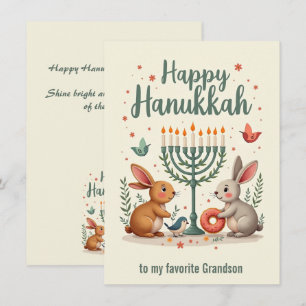 Cartão De Festividades Texto personalizado Coelho do Hanukkah Menorá