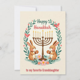 Cartão De Festividades Texto personalizado Coelho Menorá de Hanukkah Feli