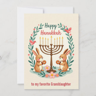 Cartão De Festividades Texto personalizado Coelho Menorá de Hanukkah Feli
