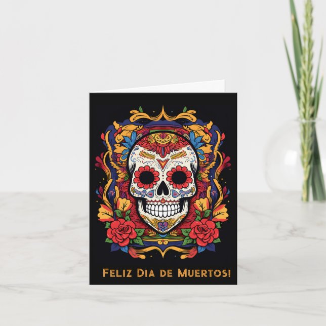 Cartão De Festividades Texto personalizado Dia de Muertos ☠️ Crânio do Aç (Frente)