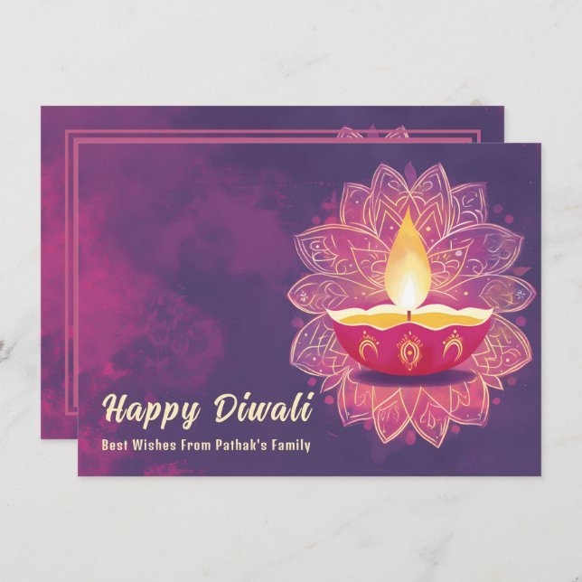 Cartão De Festividades Texto personalizado, Diwali Radiant Blossoms (Frente/Verso)