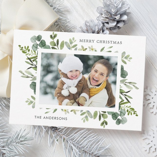 Cartão De Festividades Texto Personalizado em Texto Verde Foto Natal (Criador carregado)