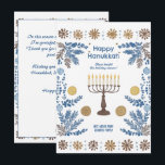 Cartão De Festividades Texto personalizado "Festival Luminoso das Luzes<br><div class="desc">Apresentando o "Festival Luminoso da Placa das Luzes"! Este elegante cartão de saudação quadrado é perfeito para celebrar Chanucá com um toque pessoal. O cartão apresenta uma menorah ilustrada de forma elegante com todas as velas acesas, rodeadas por ilustrações intrincadas de aquarelas, flocos de neve azuis e douradas, e elementos...</div>