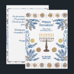 Cartão De Festividades Texto personalizado "Festival Luminoso das Luzes<br><div class="desc">Apresentando o "Festival Luminoso da Placa das Luzes"! Este elegante cartão de saudação quadrado é perfeito para celebrar Chanucá com um toque pessoal. O cartão apresenta uma menorah ilustrada de forma elegante com todas as velas acesas, rodeadas por ilustrações intrincadas de aquarelas, flocos de neve azuis e douradas, e elementos...</div>