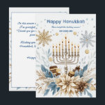 Cartão De Festividades Texto personalizado Festival Luminoso de Luzes<br><div class="desc">Apresentando o "Festival Luminoso da Placa das Luzes"! Este elegante cartão de saudação quadrado é perfeito para celebrar Chanucá com um toque pessoal. O cartão apresenta uma menorah ilustrada de forma elegante com todas as velas acesas, rodeadas por ilustrações intrincadas de aquarelas, flocos de neve azuis e douradas, e elementos...</div>