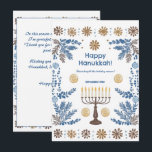 Cartão De Festividades Texto personalizado Festival Luminoso de Luzes<br><div class="desc">Apresentando o "Festival Luminoso da Placa das Luzes"! Este elegante cartão de saudação quadrado é perfeito para celebrar Chanucá com um toque pessoal. O cartão apresenta uma menorah ilustrada de forma elegante com todas as velas acesas, rodeadas por ilustrações intrincadas de aquarelas, flocos de neve azuis e douradas, e elementos...</div>