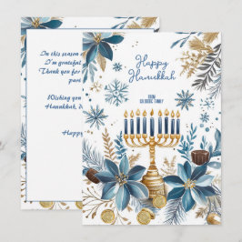 Cartão De Festividades Texto personalizado Flor Azul Hanukkah Menorah