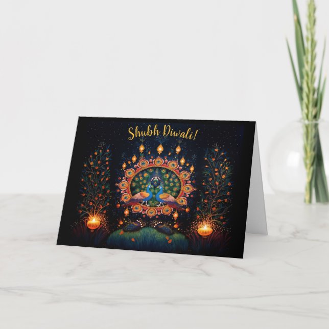 Cartão De Festividades Texto personalizado 🦚 🛕 🤩 Happy Diwali (Frente)